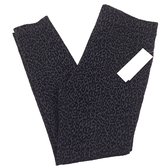 NEW DIRECTIONS Women's Black Ponte Pants Velvet Leopard High Rise Pull On Large - Picture 5 of 11
